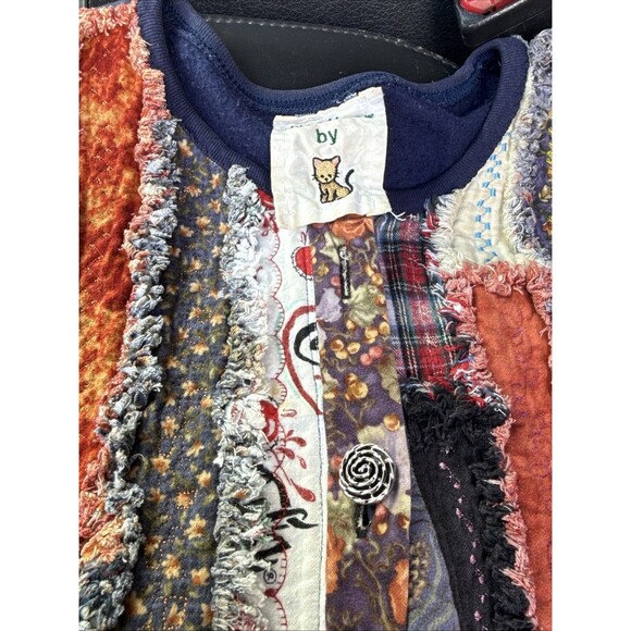Vtg Homemade Quilted Patchwork Sweatshirt Jacket Size L Frayed Edges Button Down - Picture 2 of 8